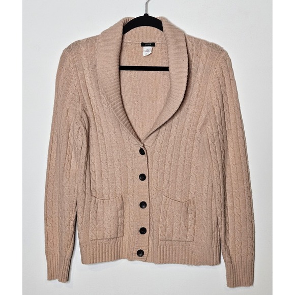 J. Crew Sweaters - J.Crew Wool Cashmere‎ Blend Womens Med Cable Knit Cardigan Sweater Shawl Collar